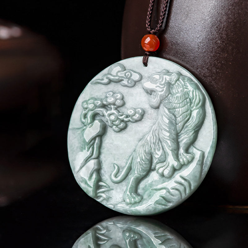 Buddha Stones Chinese Zodiac Tiger Jade Protection Necklace String Pendant - image 6