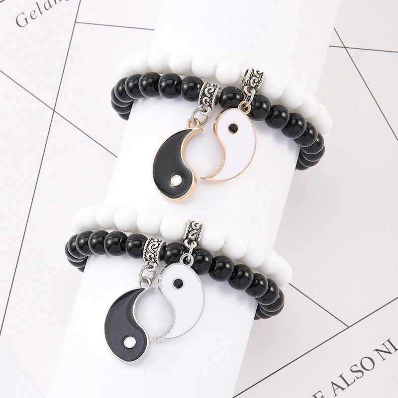 Buddha Stones 2Pcs Black Onyx White Turquoise Bead Yin Yang Protection Couple Bracelet - image 10