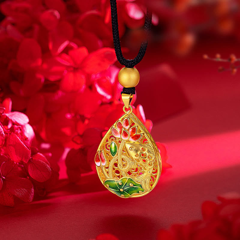 Buddha Stones Koi Fish Lotus Flower Leaf Copper Luck Necklace Pendant - image 1