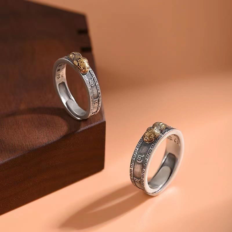 Buddha Stones PiXiu Om Mani Padme Hum Heart Sutra Luck Wealth Couple Ring - image 2