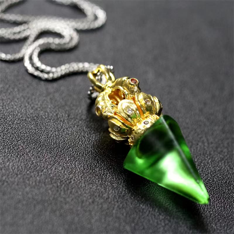 Buddha Stones Tibetan Dorje Vajra 4 Prong Lotus Liuli Crystal Strength Necklace Pendant - image 7
