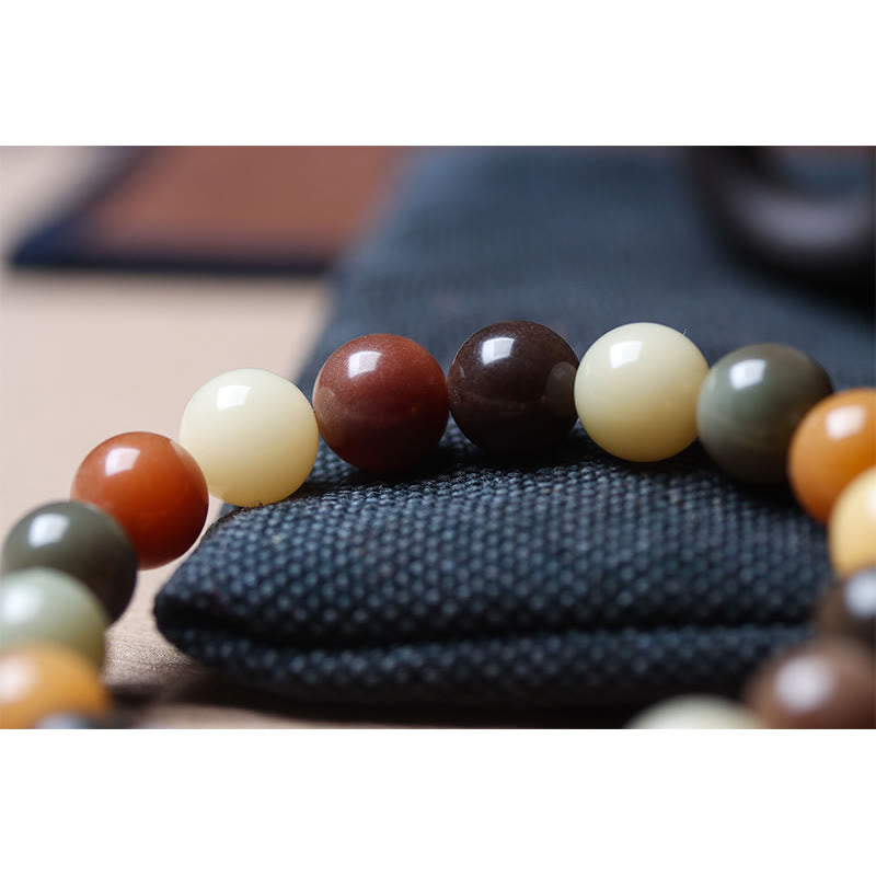 Buddha Stones Natural Multicolored Gradient Bodhi Seed Liuli Glass Charm Peace Bracelet - image 8