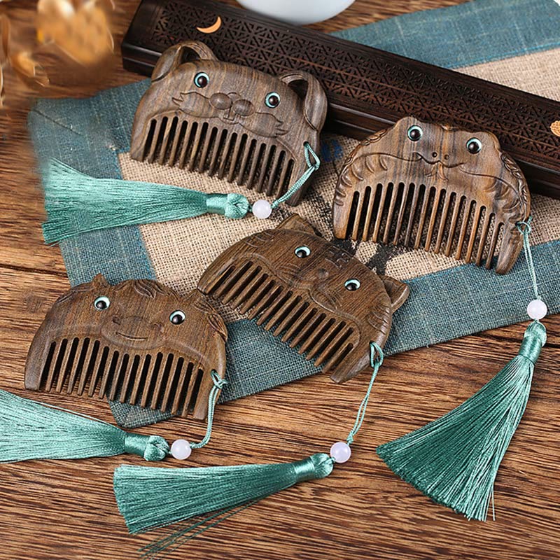 Chinese Zodiac Green Sandalwood Peace Mini Portable Comb - image 3