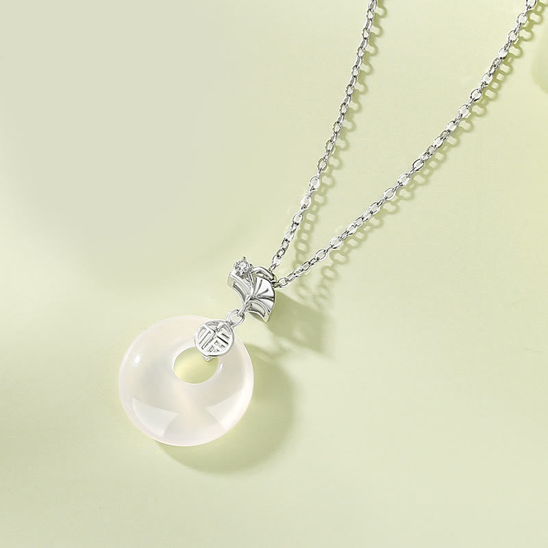 Buddha Stones 925 Sterling Silver Ginkgo Leaf Butterfly Rose Chalcedony Hetian Jade Peace Buckle Fu Character Harmony Necklace Pendant - Ginkgo Leaf Chalcedony Silver - image 6