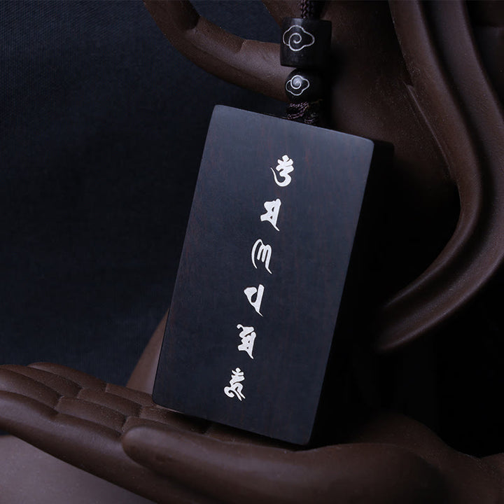 Buddha Stones 999 Sterling Silver Small Leaf Red Sandalwood Ebony Wood Om Mani Padme Hum Inlaid Protection Necklace Pendant - Ebony Wood 3*5*1cm - image 9