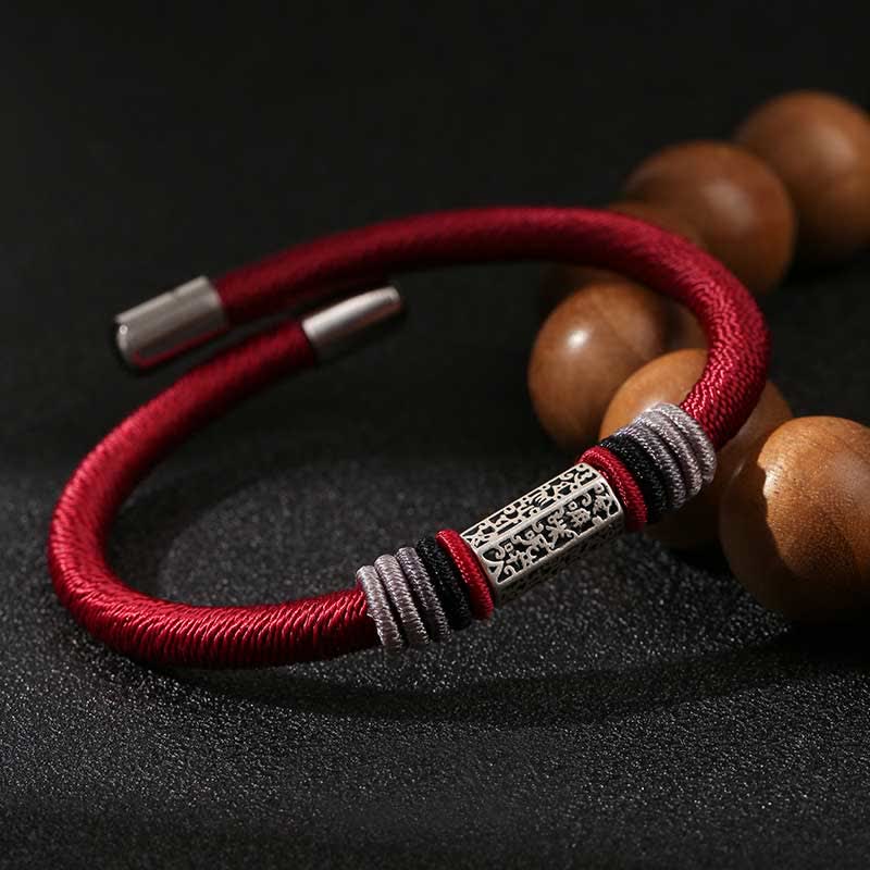 Buddha Stones 925 Sterling Silver Om Mani Padme Hum Peace Red String Bracelet - Red(Bracelet Size 21cm) - image 0