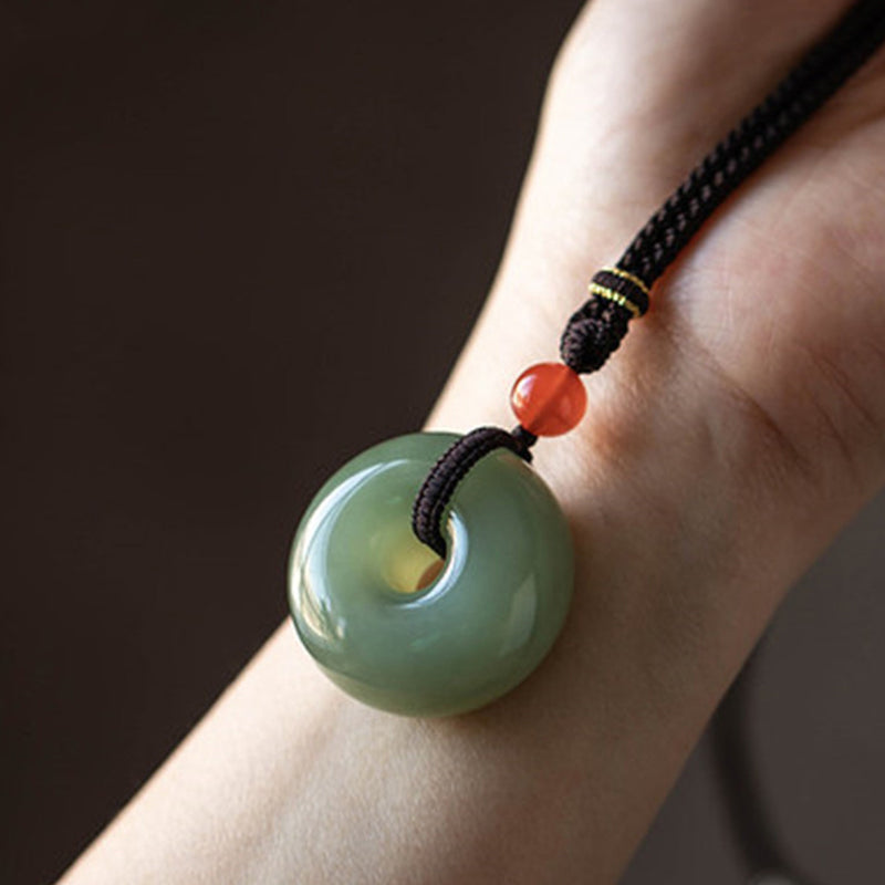 Buddha Stones Natural Round Jade Gray Jade Peace Buckle Luck Necklace Pendant - image 7