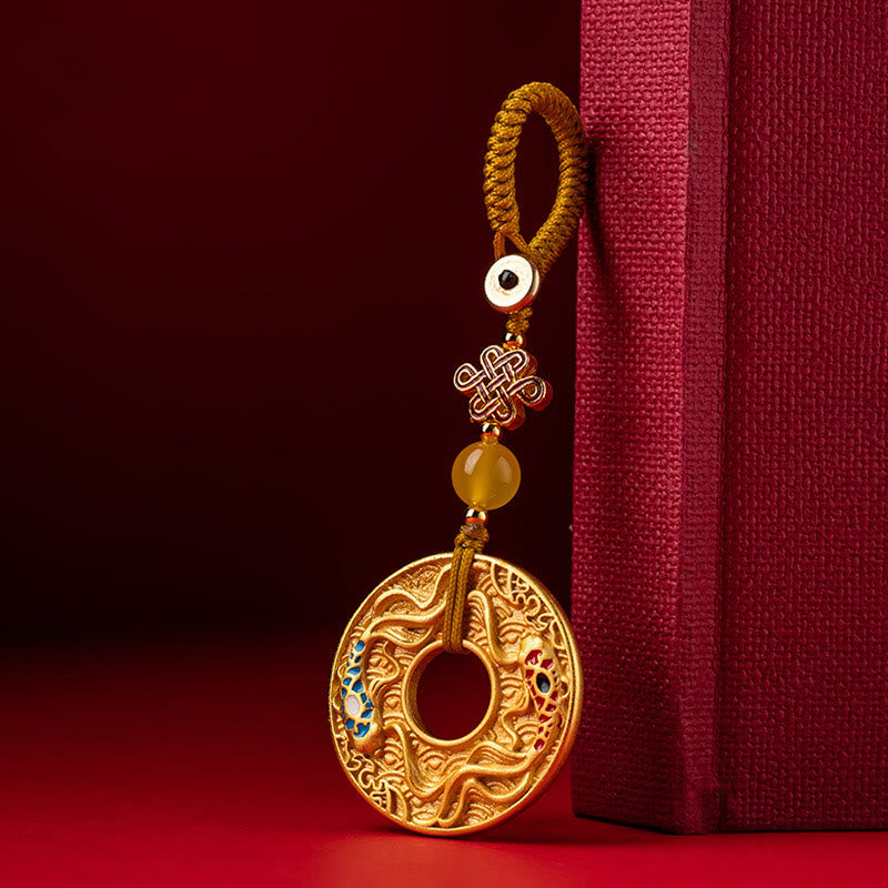 Buddha Stones Double Koi Fish Peace Buckle Wealth Luck Key Chain - image 4