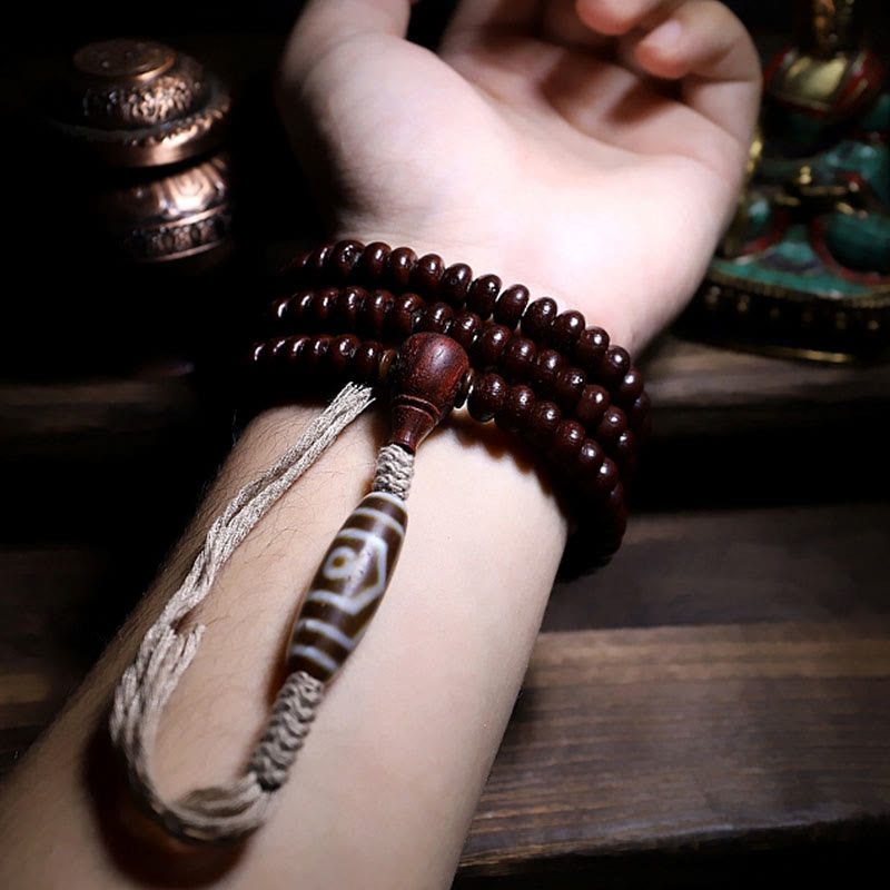 Buddha Stones Natural Tibet 108 Mala Beads Purple Bodhi Seed Three-eyed Dzi Bead Copper Dorje Harmony Bracelet - image 9