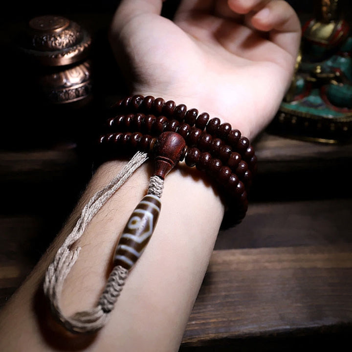 Buddha Stones Natural Tibet 108 Mala Beads Purple Bodhi Seed Three-eyed Dzi Bead Copper Dorje Harmony Bracelet - image 9