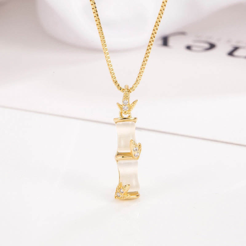 Buddha Stones Chalcedony Bamboo Pattern Harmony Necklace Pendant - Gold - image 0