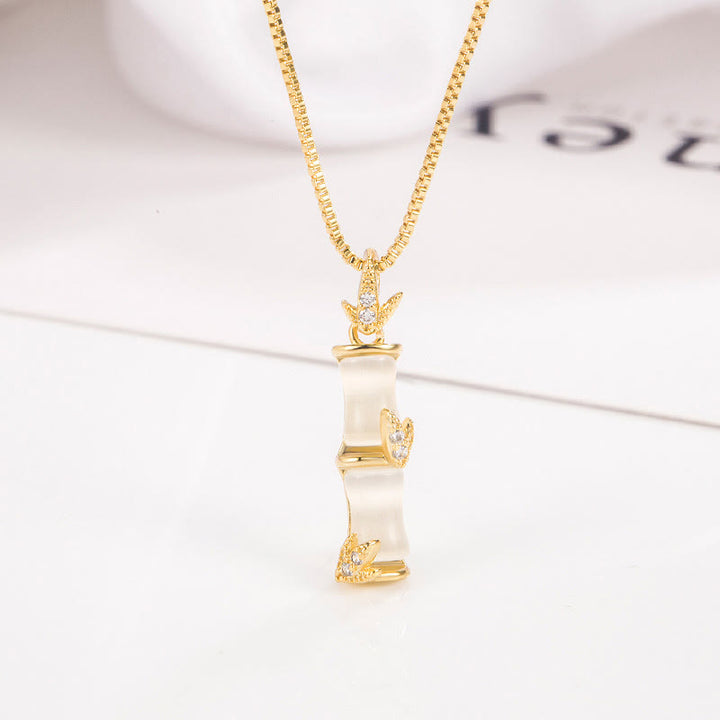 Buddha Stones Chalcedony Bamboo Pattern Harmony Necklace Pendant - Gold - image 0