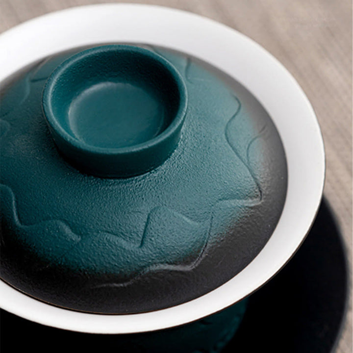 Buddha Stones Retro Blue Ocean Sea Waves Gradient Ceramic Gaiwan Sancai Teacup Kung Fu Tea Cup And Saucer With Lid - image 6