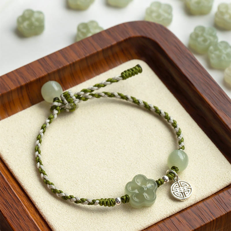 Buddha Stones Handmade Plum Blossom Flower Jade Luck Prosperity Braided Bracelet - 14-18cm - image 0