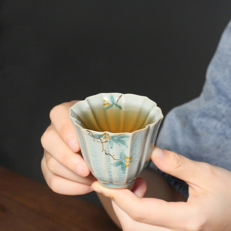 Buddha Stones Loquat Dogwood Hawthorn Morning Glory Ceramic Teacup Kung Fu Tea Cup - Loquat 7cm*5.7cm*75ml - image 0