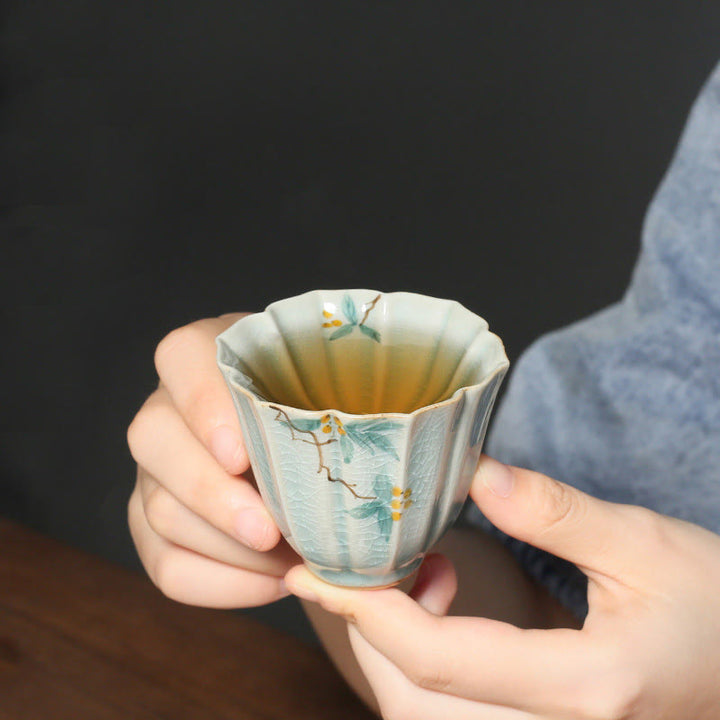 Buddha Stones Loquat Dogwood Hawthorn Morning Glory Ceramic Teacup Kung Fu Tea Cup - Loquat 7cm*5.7cm*75ml - image 0
