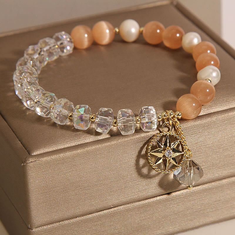Buddha Stones Orange Cat's Eye White Crystal Star Support Bracelet - image 3