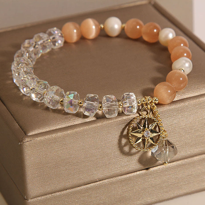 Buddha Stones Orange Cat's Eye White Crystal Star Support Bracelet - image 3