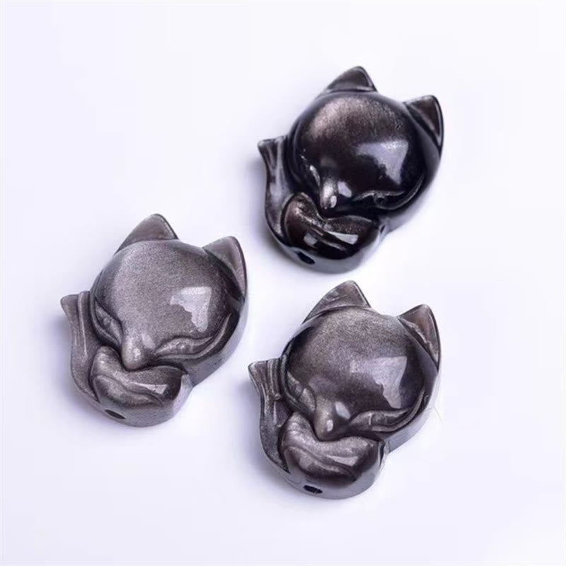 Buddha Stones Natural Silver Sheen Obsidian Fox Protection Bracelet - image 5