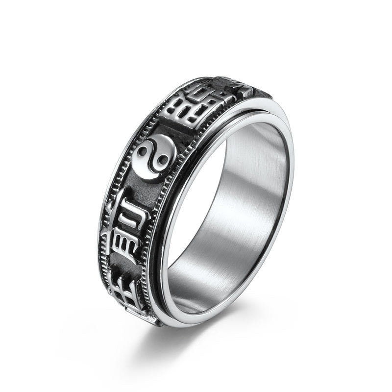 Letter Words Balance Calm Titanium Steel Rotatable Ring - image 0