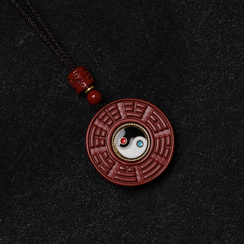 Buddha Stones Natural Cinnabar Bagua Rotatable Yin Yang Keep Away Evil Spirits Necklace Pendant - image 5