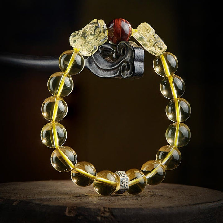 Buddha Stones Natural Citrine Double PiXiu Tiger Eye Prosperity Protection Bracelet - image 2