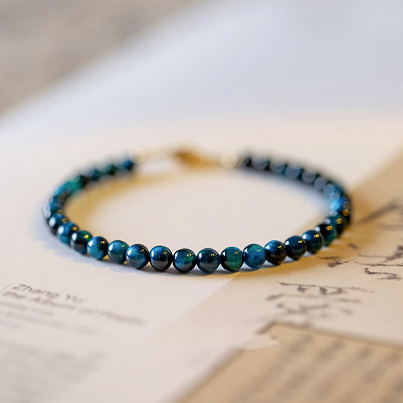 Buddha Stones Natural Blue Tiger Eye Stone Protection Chain Bracelet - 17cm(Bead Size: 4mm) - image 0