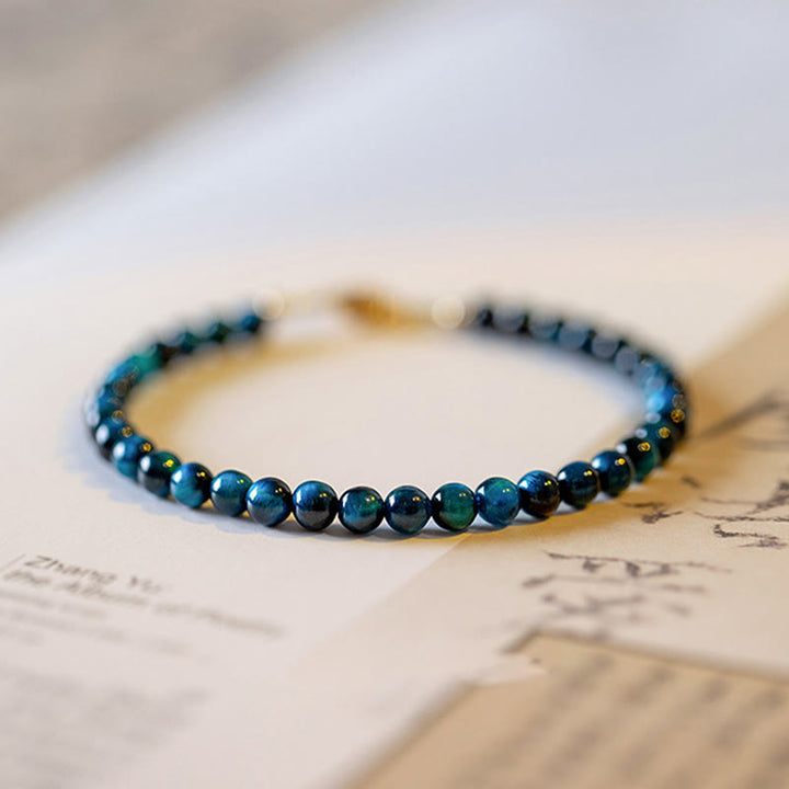 Buddha Stones Natural Blue Tiger Eye Stone Protection Chain Bracelet - 17cm(Bead Size: 4mm) - image 0