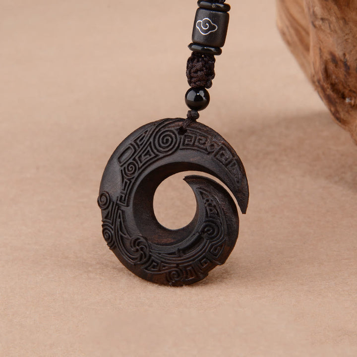 Buddha Stones Small Leaf Red Sandalwood Ebony Wood One's Luck Improves Design Patern Protection Necklace Pendant - Ebony Wood(Balance♥Calm) - image 7