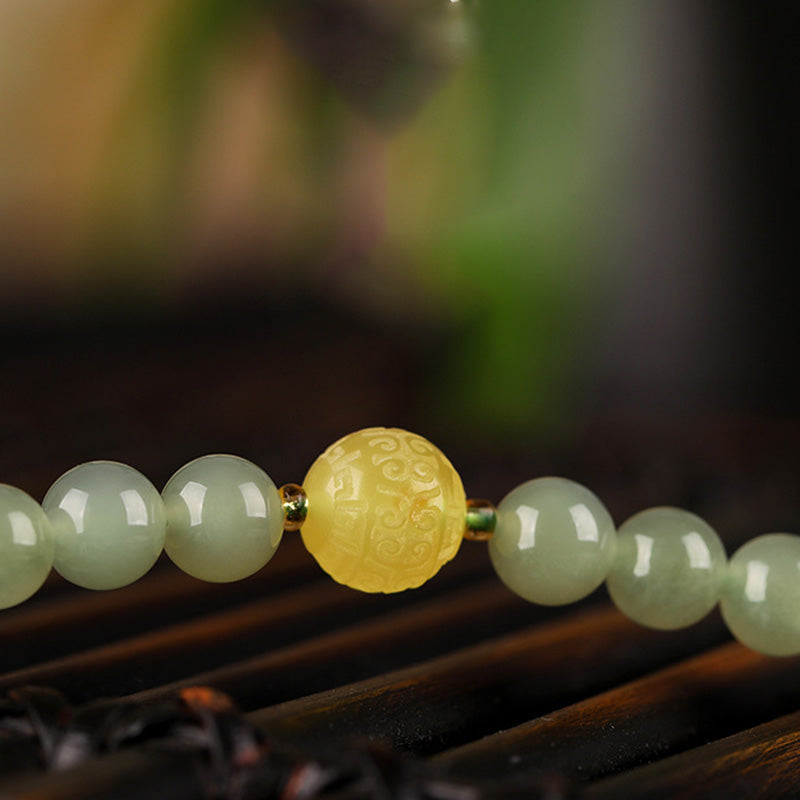 Buddha Stones Jade Red Agate Amber Laughing Buddha Prosperity Bracelet - image 8