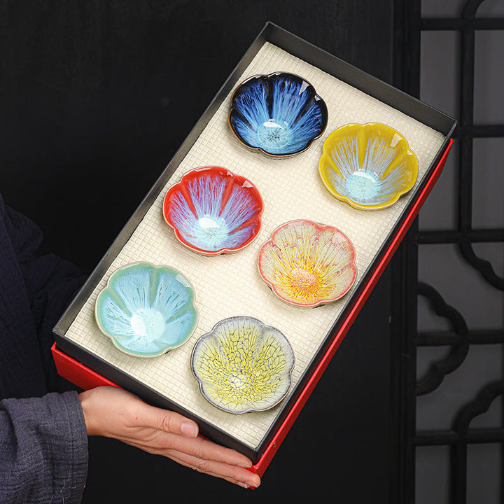 Buddha Stones 6Pcs Plum Blossom Petal Pattern Chinese Jianzhan Kiln Change Ceramic Teacup Kung Fu Tea Cup Bowl With Gift Box - image 2