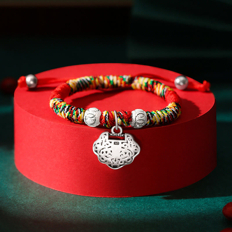 Buddha Stones 925 Sterling Silver Chinese Lock Charm Multicolored Red String Protection Handmade Braided Kids Bracelet - Colorful Rope(Bracelet Size 12+4cm) - Chinese Lock Charm - image 5