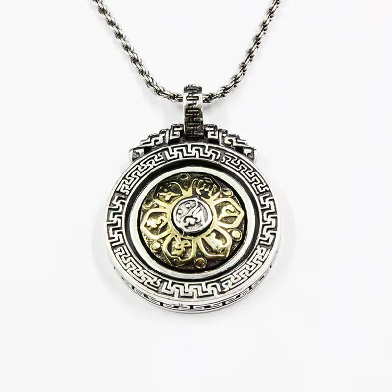 Buddha Stones Tibetan Om Mani Padme Hum Double Dorje Vajra Rotatable Purity Peace Necklace Pendant - image 5