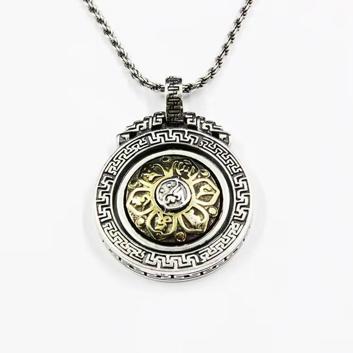 Buddha Stones Tibetan Om Mani Padme Hum Double Dorje Vajra Rotatable Purity Peace Necklace Pendant - image 5