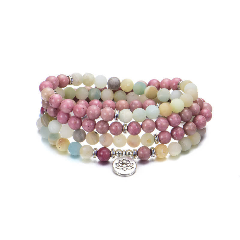 Buddha Stones Lazurite Picasso Jasper Amazonite Rhodonite Apatite Positive Lotus Prayer Bead Bracelet - image 11