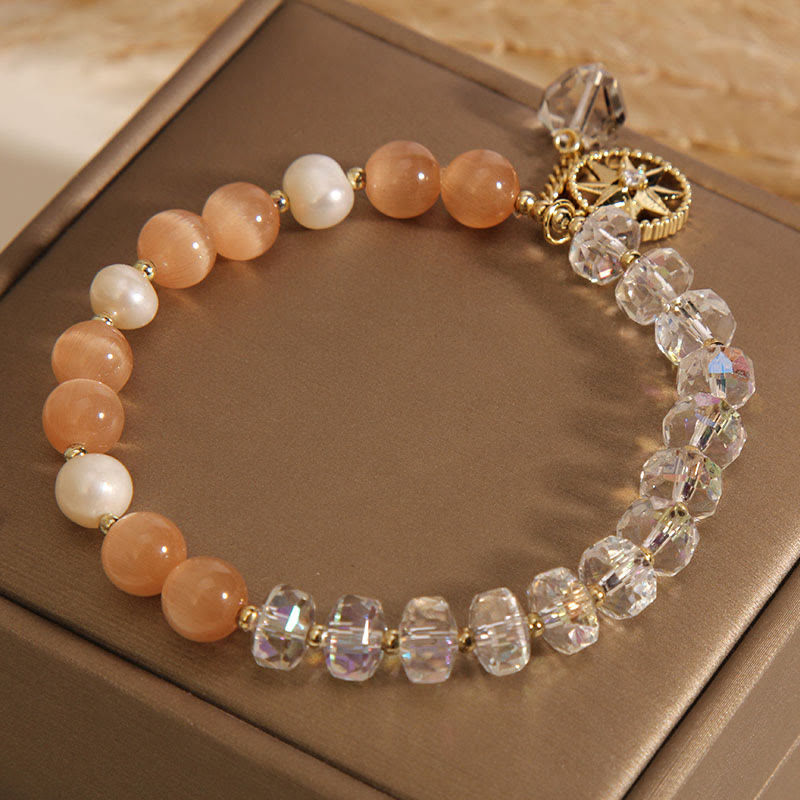 Buddha Stones Orange Cat's Eye White Crystal Star Support Bracelet - image 6