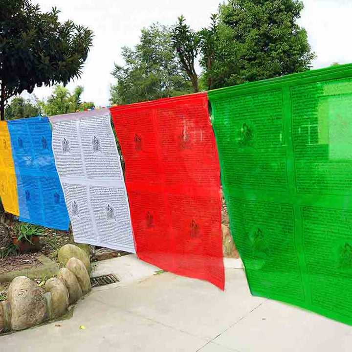 Tibetan 5 Colors Windhorse Auspicious Outdoor 25 Pcs Prayer Flag - 11.3m - image 0