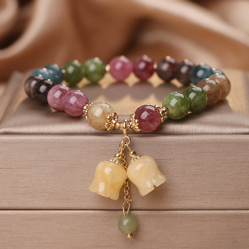 Buddha Stones Natural Colorful Tourmaline Flower Bead Love Bracelet - image 1