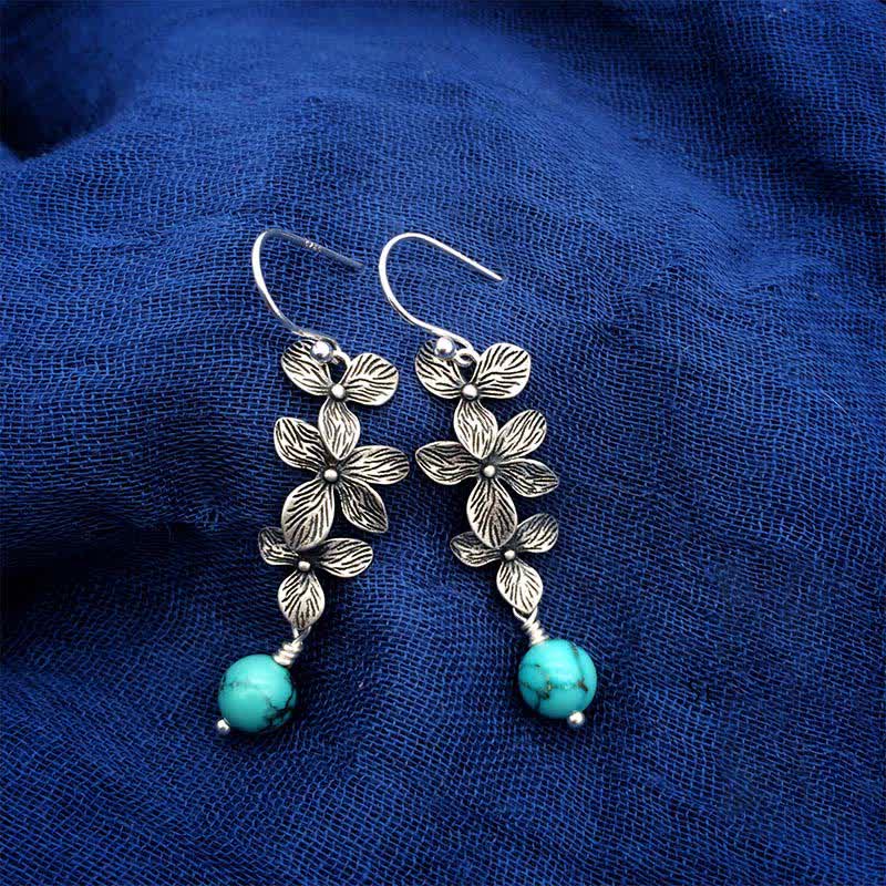 Buddha Stones 925 Sterling Silver Turquoise Lazurite Lapis Lazuli Flower Leaf Serenity Protection Hook Drop Dangle Earrings - image 9