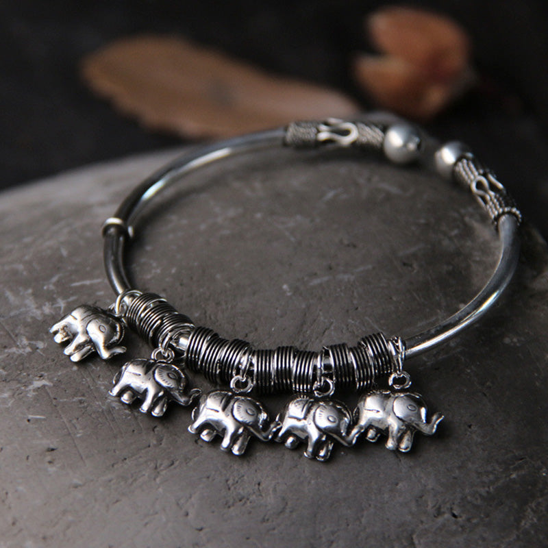 Buddha Stones 925 Sterling Silver Elephant Strength Bracelet Bangle - ELEPHANT SYMBOL (STRENGTH ♥ WISDOM) - image 0