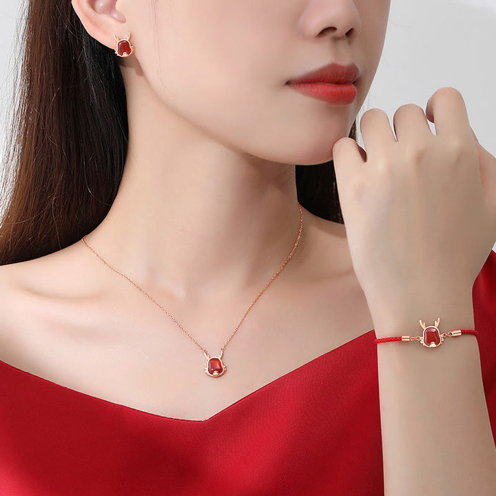 ❗❗❗A Flash Sale- Buddha Stones 925 Sterling Silver Year of the Dragon Natural Red Agate Dragon Attract Fortune Fu Character Strength Bracelet Necklace Pendant Earrings - image 12