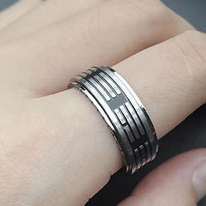 Buddha Stones Bagua Yin Yang Titanium Steel Balance Rotatable Ring - image 4
