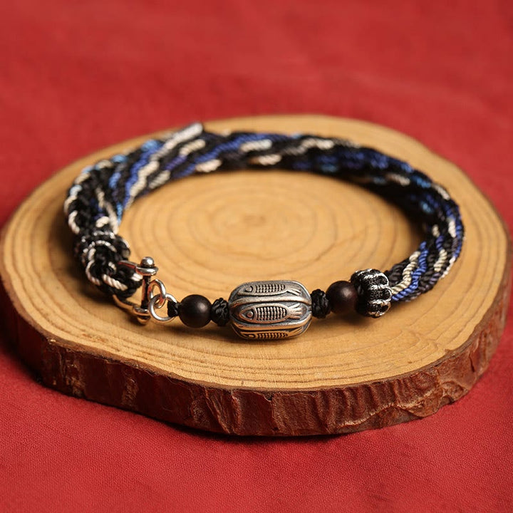 Buddha Stones 925 Sterling Silver Koi Fish Wealth Reincarnation Knot Braid String Bracelet - image 2