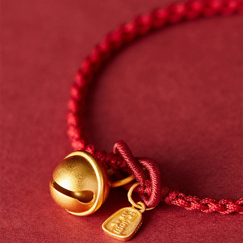Buddha Stones Handmade Fu Character Charm Luck Happiness Bell Red Rope Bracelet - image 6