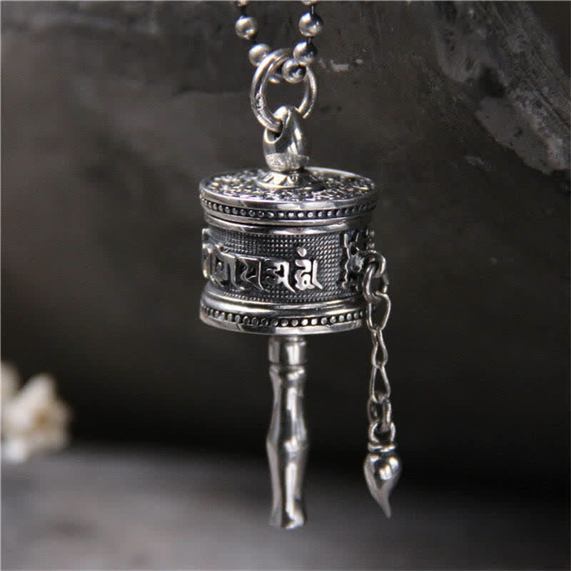 Buddha Stones 925 Sterling Silver Om Mani Padme Hum Prayer Wheel Purity Rotatable Necklace Pendant - Om Mani Padme Hum(Only Pendant)-925 Sterling Silver - image 0