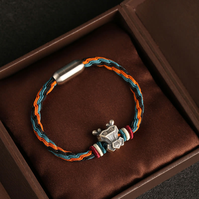Buddha Stones Handmade 999 Sterling Silver Year of the Dragon Chinese Zodiac Protection Colorful Reincarnation Knot Rope Bracelet - image 4