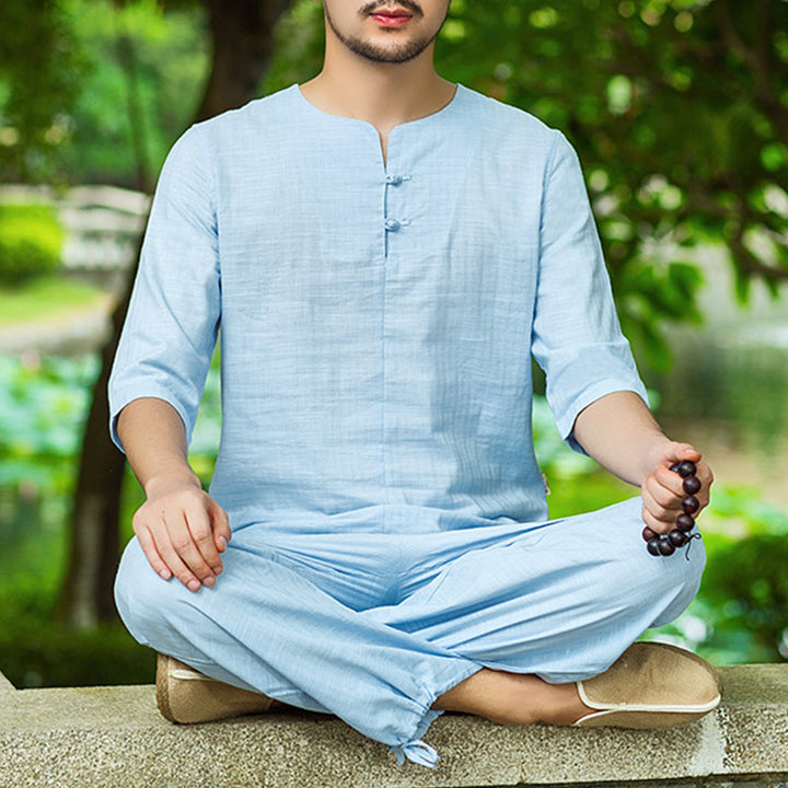 Buddha Stones Meditation Prayer Spiritual Zen Practice Uniform Clothing Men's Set - Blue - US/UK/AU42，EU52 (2XL)  - image 3
