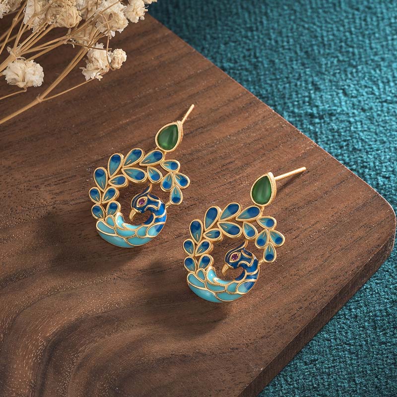 Natural White Peacock Green Agate Fortune Earrings - image 3