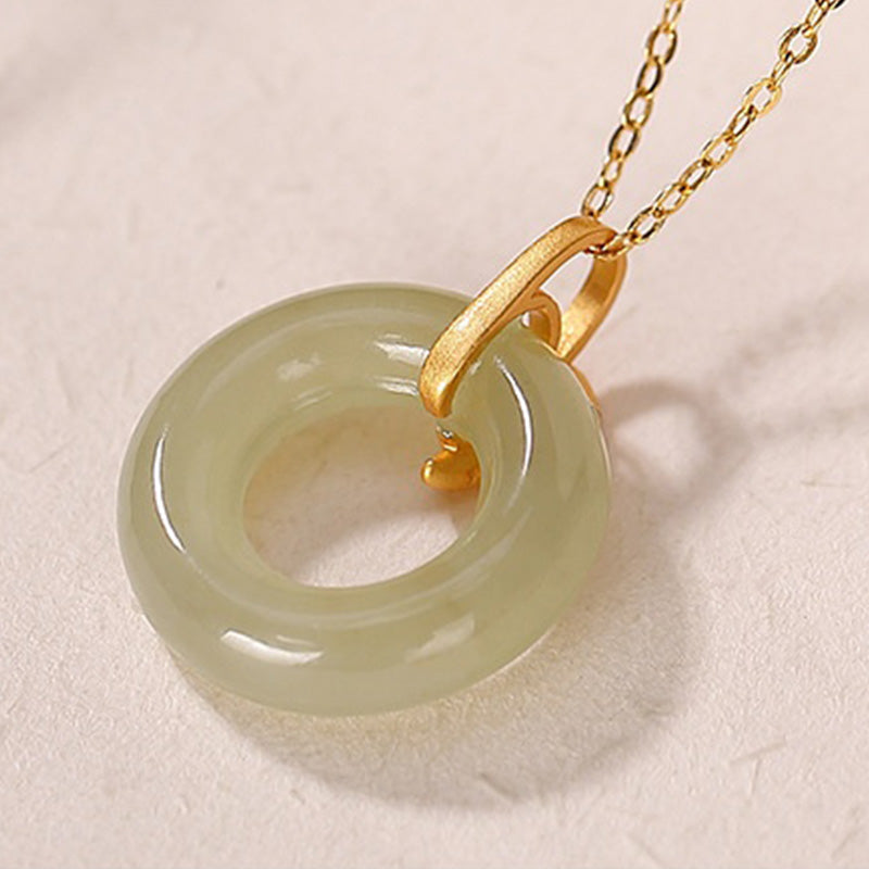 Buddha Stones 925 Sterling Silver Cyan Jade Peace Buckle Bamboo Leaf Harmony Necklace Pendant - image 7