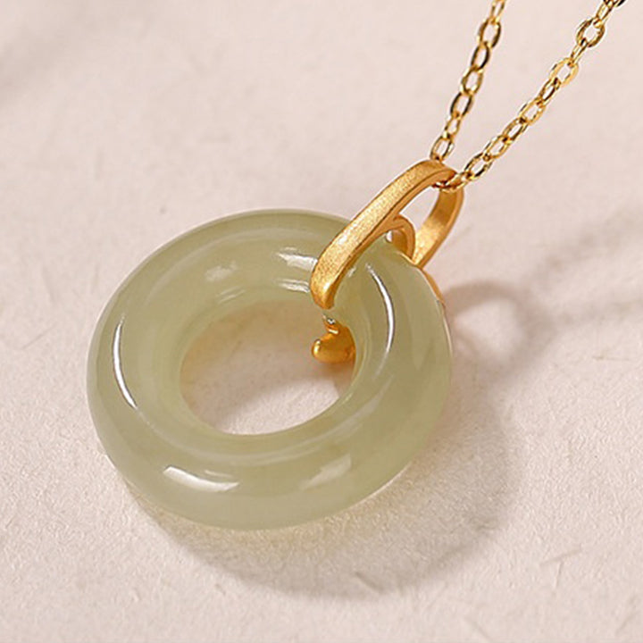 Buddha Stones 925 Sterling Silver Cyan Jade Peace Buckle Bamboo Leaf Harmony Necklace Pendant - image 7